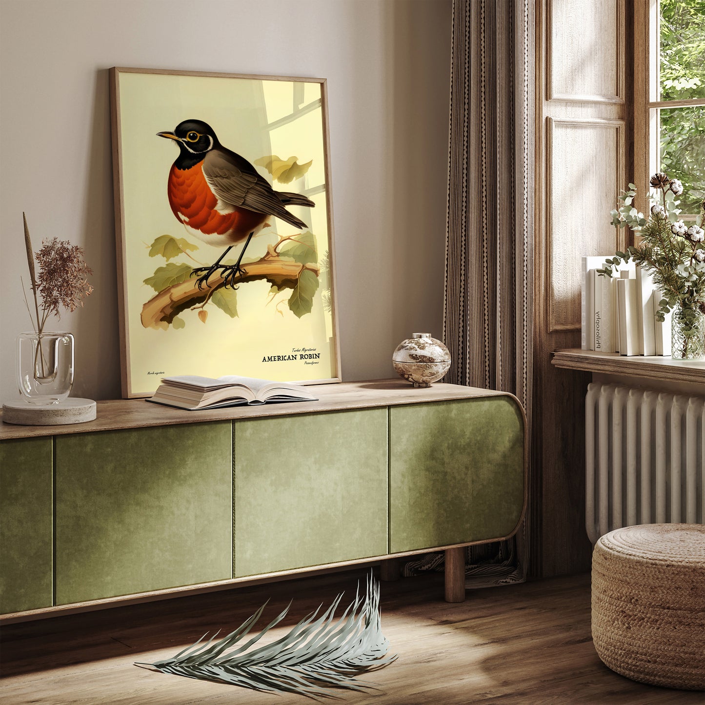 American Robin Vintage Bird Poster