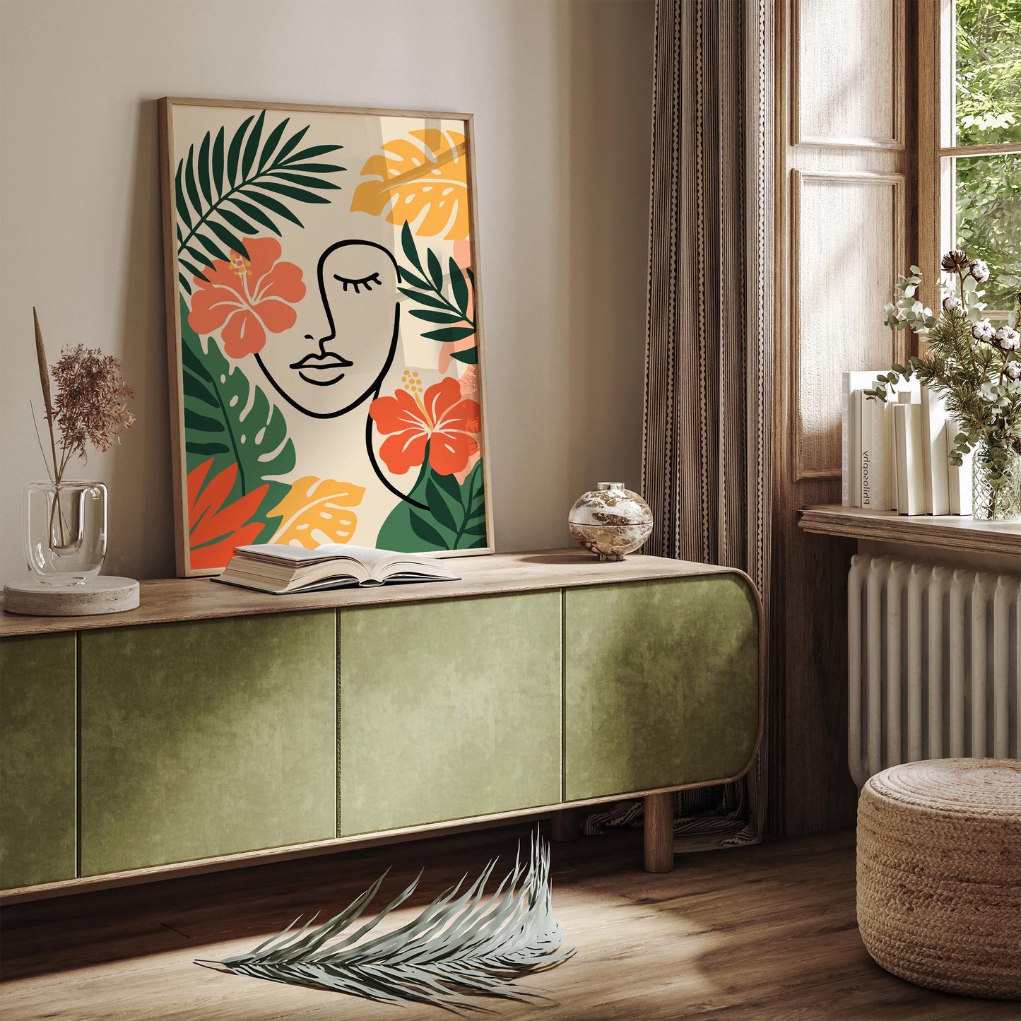 Girly Face in Tropical Leaves Poster