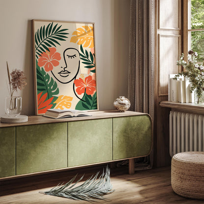 Girly Face in Tropical Leaves Poster