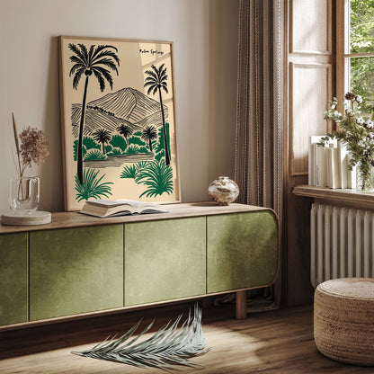 Palm Springs Line Art Retro Travel Poster