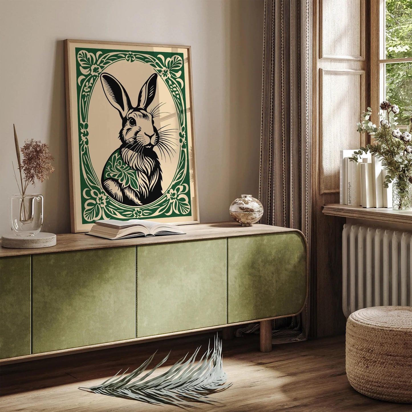 Cute Rabbit in Rococo Floral Frame Art Print