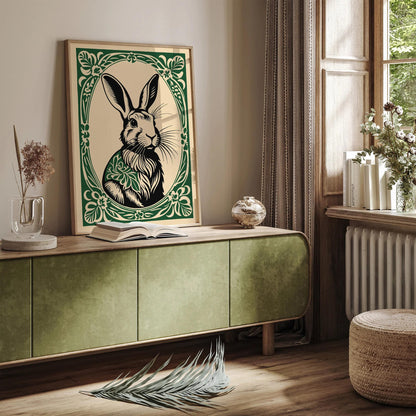 Cute Rabbit in Rococo Floral Frame Art Print