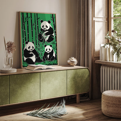 Panda Bears in Bamboo Forest Art Print