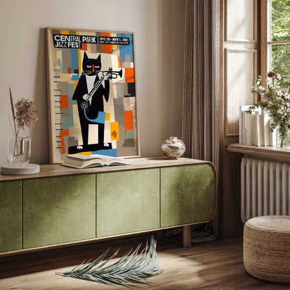 Cat Musician Jazz Retro Wall Art