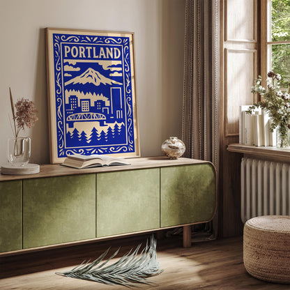 Portland Blue Cityscape Travel Poster