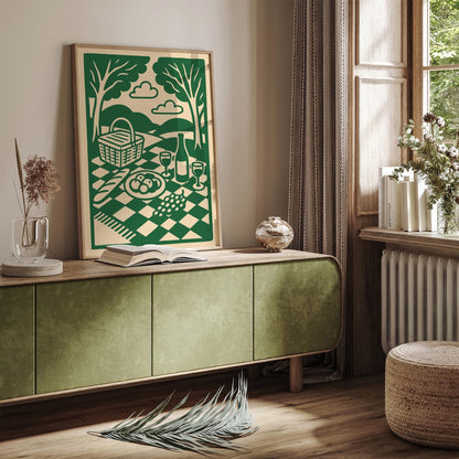 Hyde Park London Picnic Illustration Poster in Green