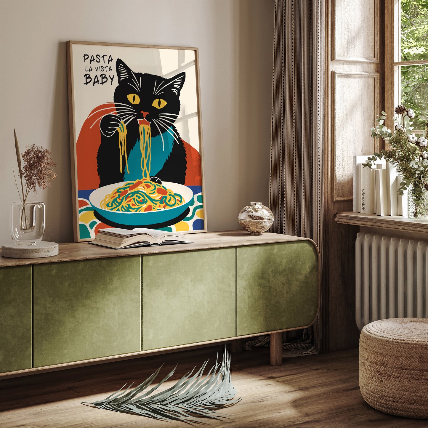 Pasta La Vista Baby Funny Cat Spaghetti Wall Art