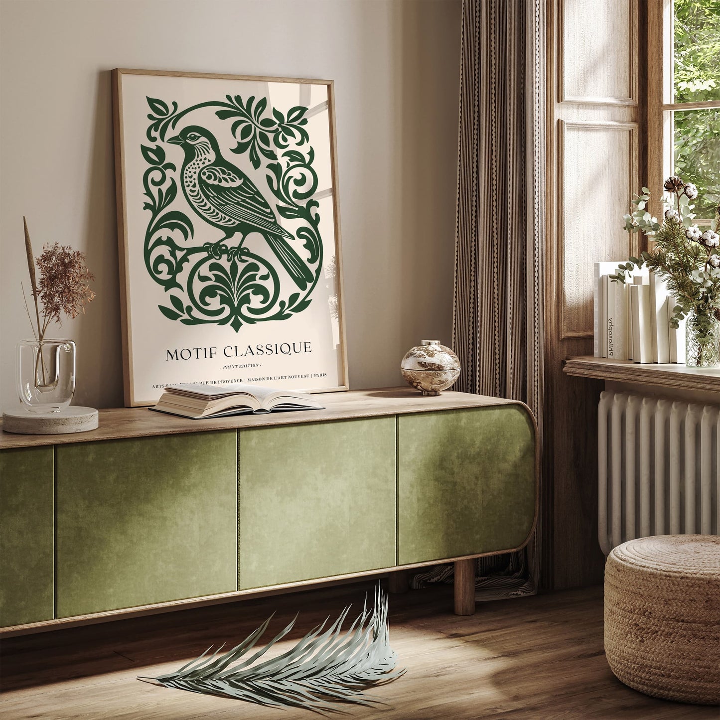Green Bird Poster - Classic Elegant Wall Art Print