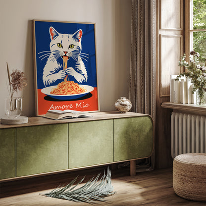 Amore Mio Spaghetti Eater Cat Poster