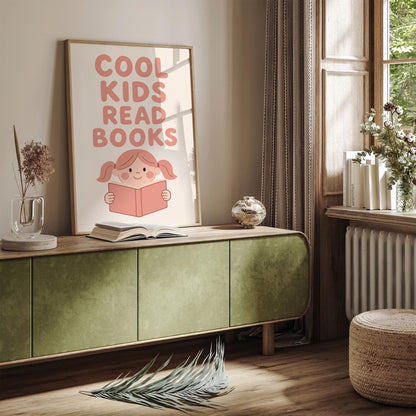 Cool Kids Read Books Poster - Literary Art Print for Kids Room Decor