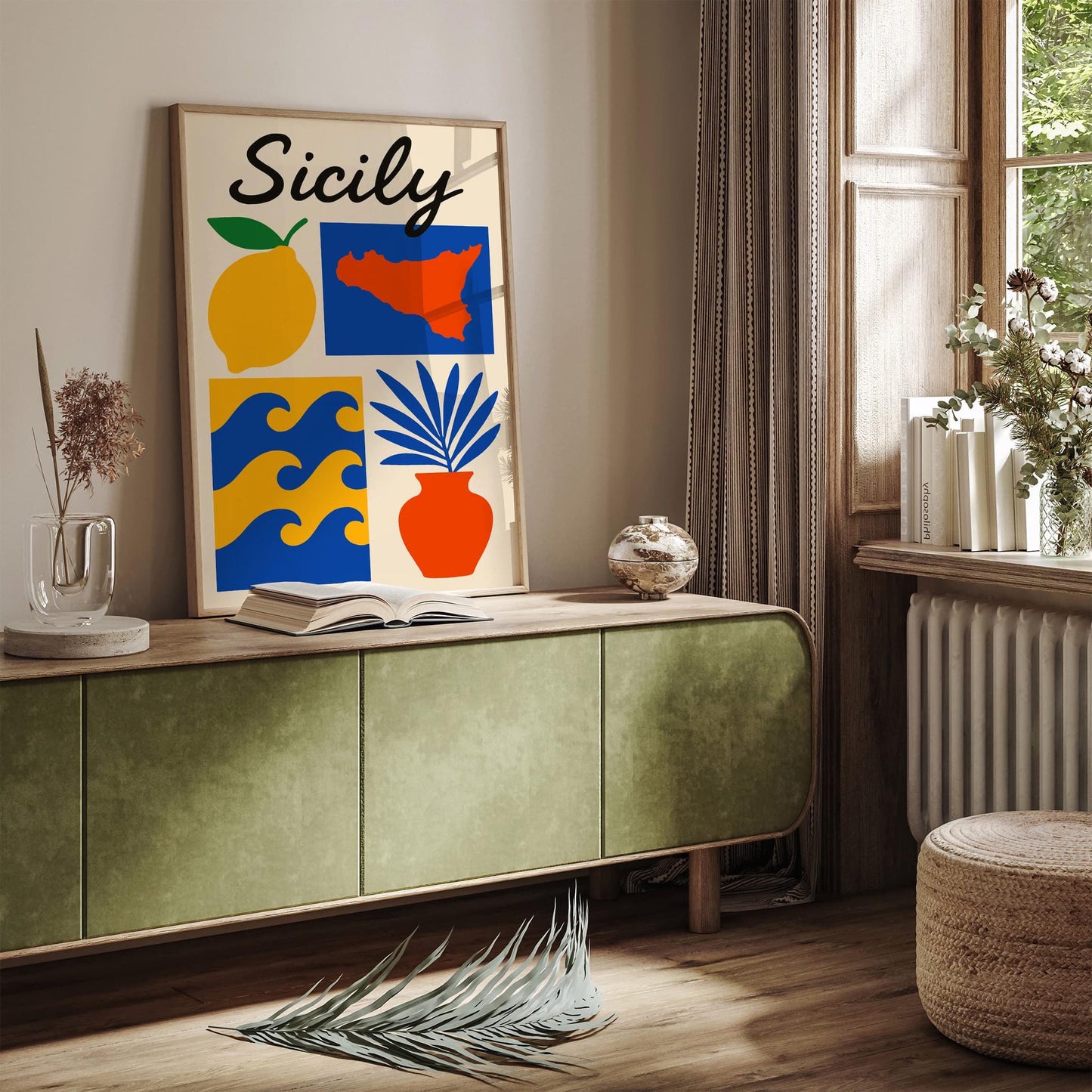 Mid Century Modern Sicily Travel Poster