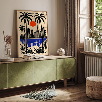 Miami Florida Poster - Cityscape Wall Art - Retro Travel Print