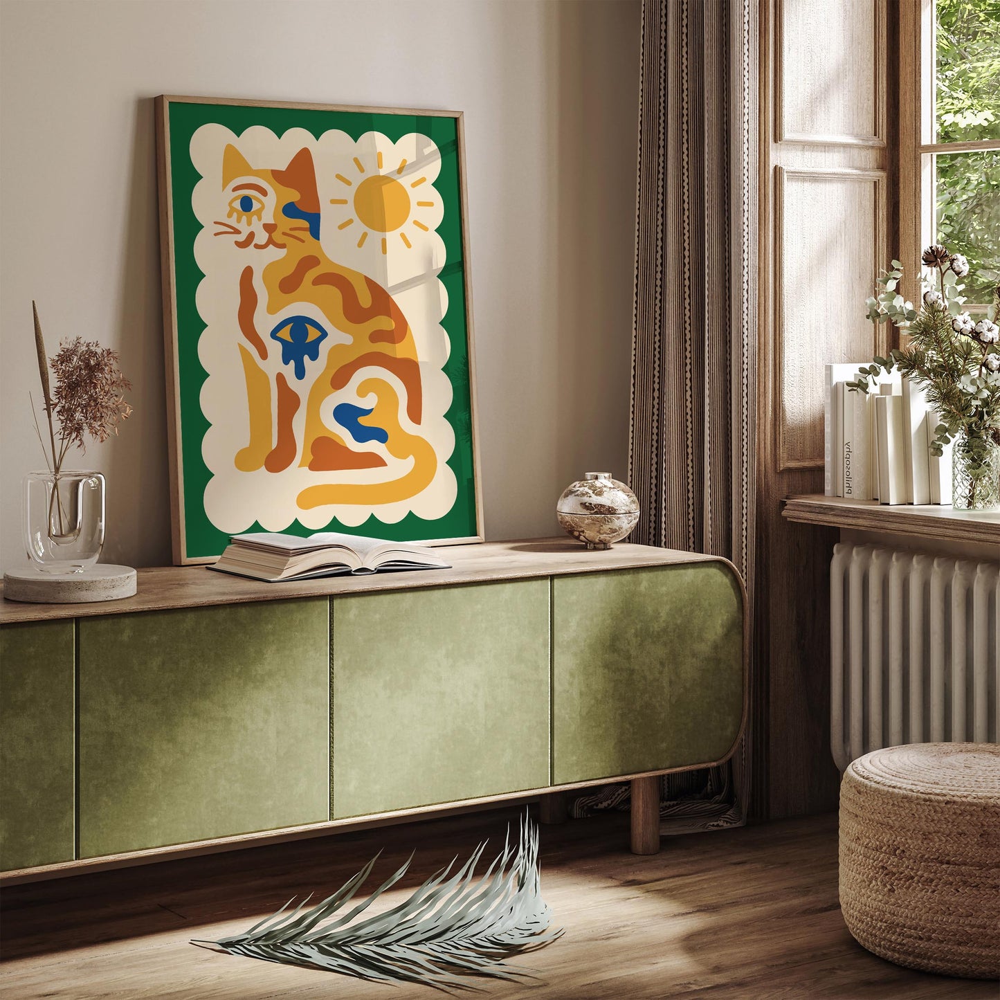 Mystical Sun Cat Wall Art Print