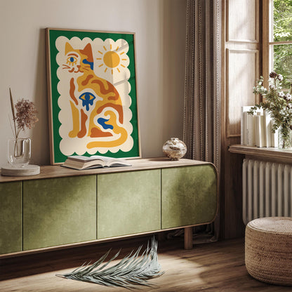 Mystical Sun Cat Wall Art Print