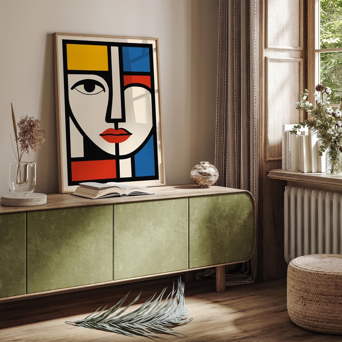 Modern Geometric Woman Face Poster Mondrian Bauhaus Style