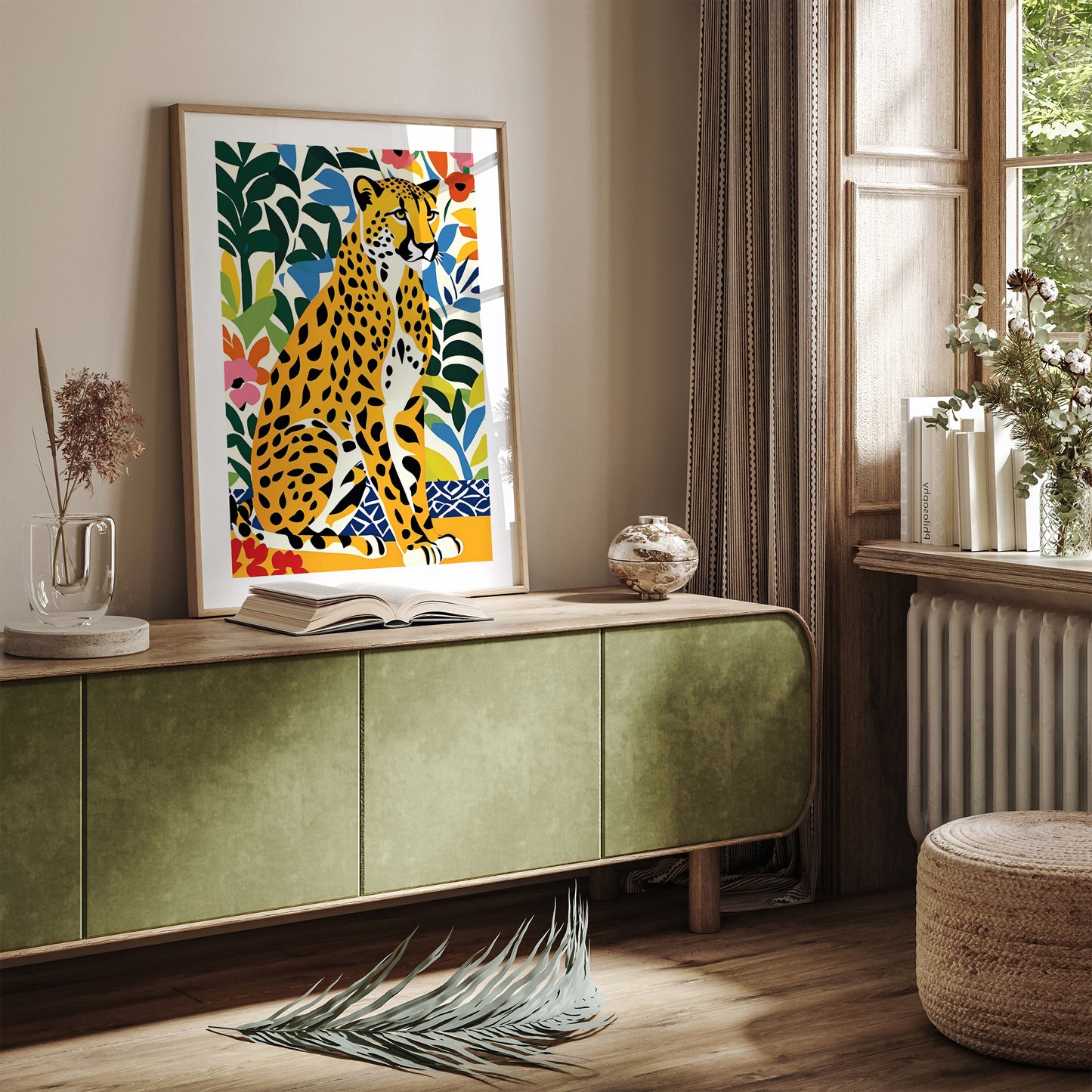 Moody Cheetah in Flowers Poster