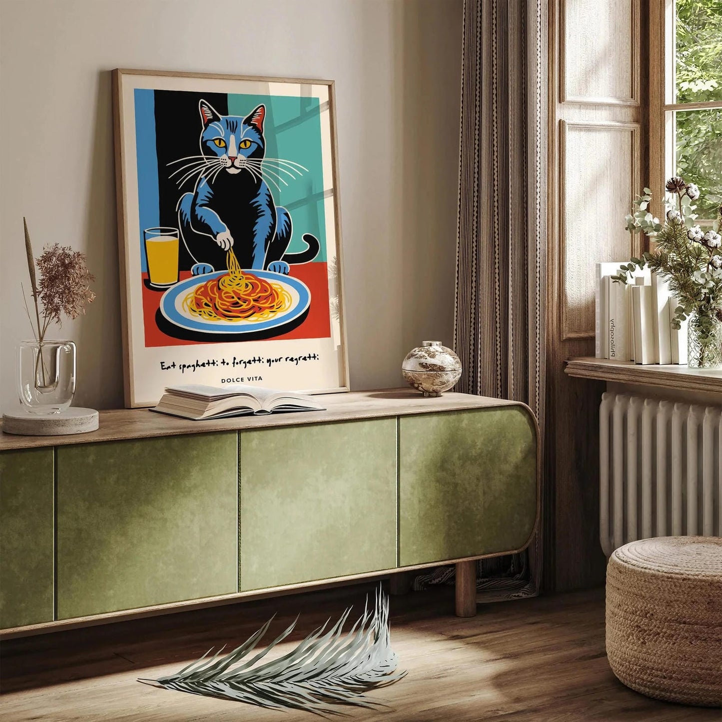 Dolce Vita Poster - Cat Spaghetti Lover Art Print