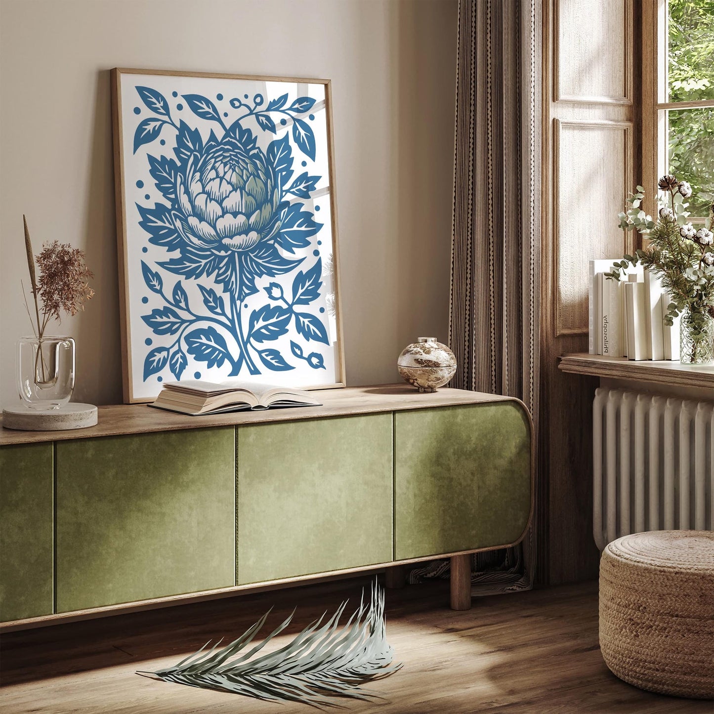 Blue and White Artichoke Modern Print