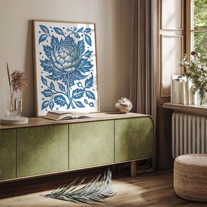 Blue and White Artichoke Modern Print