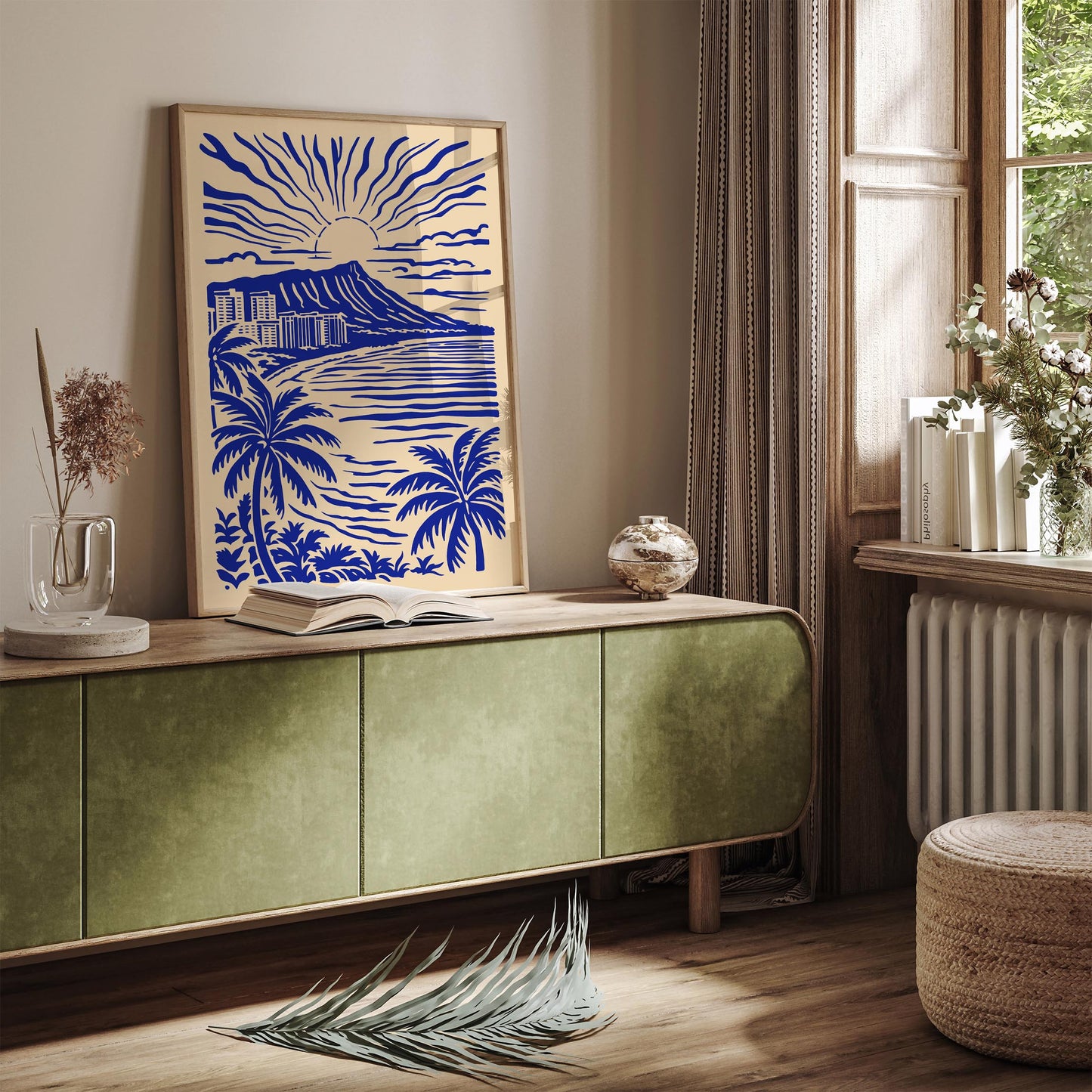 Honolulu Blue Tropical Landscape Poster