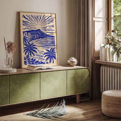 Honolulu Blue Tropical Landscape Poster