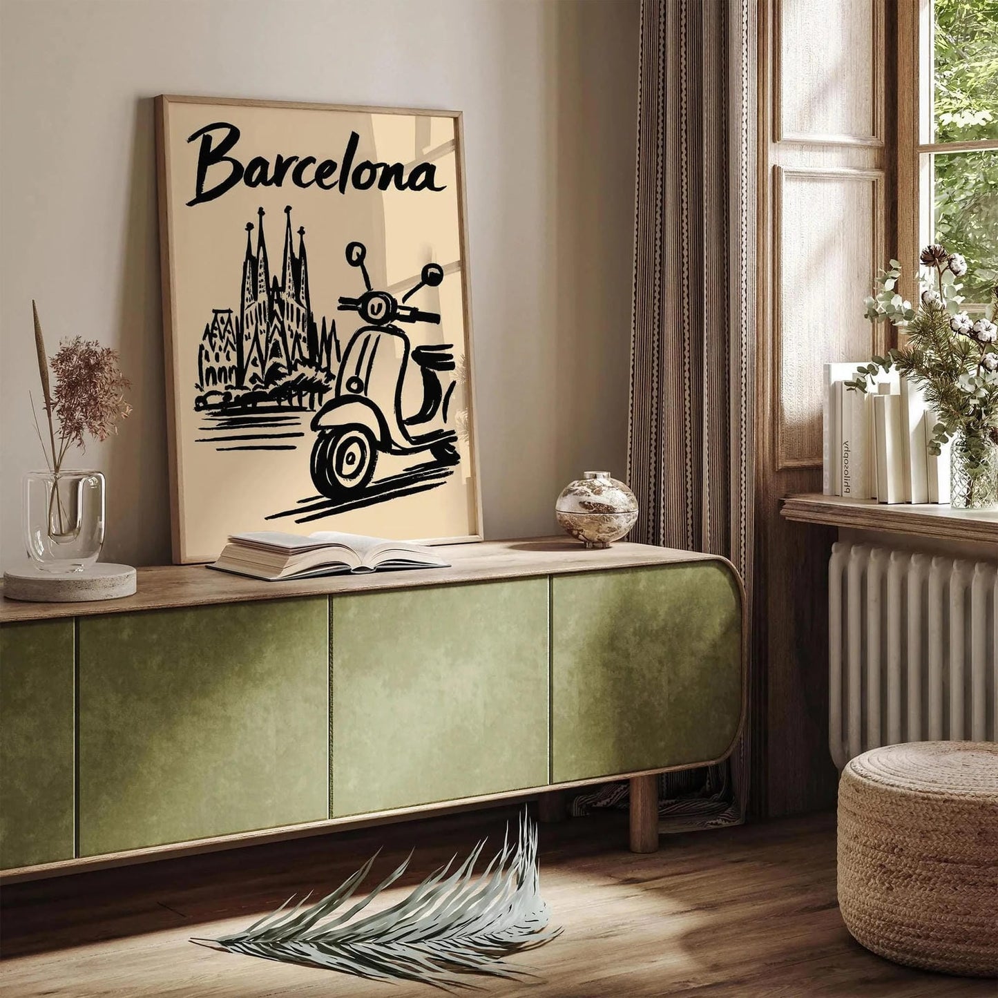 Barcelona Black Ink Style Travel Poster