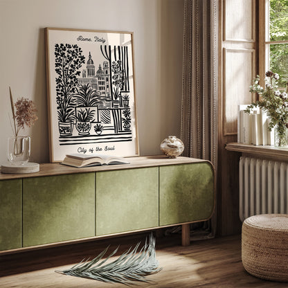 Rome Italy Poster - City of The Soul Black Ink Travel Art