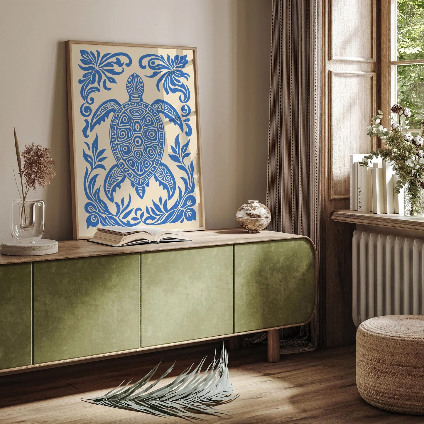 Blue Turtle Rococo Style Wall Art Print