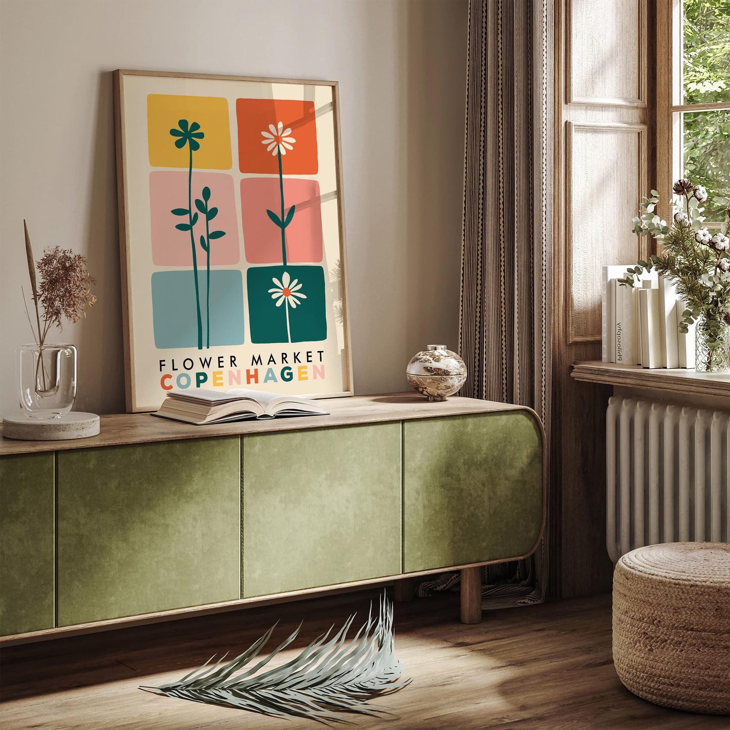 Retro Flower Market Copenhagen Denmark Poster