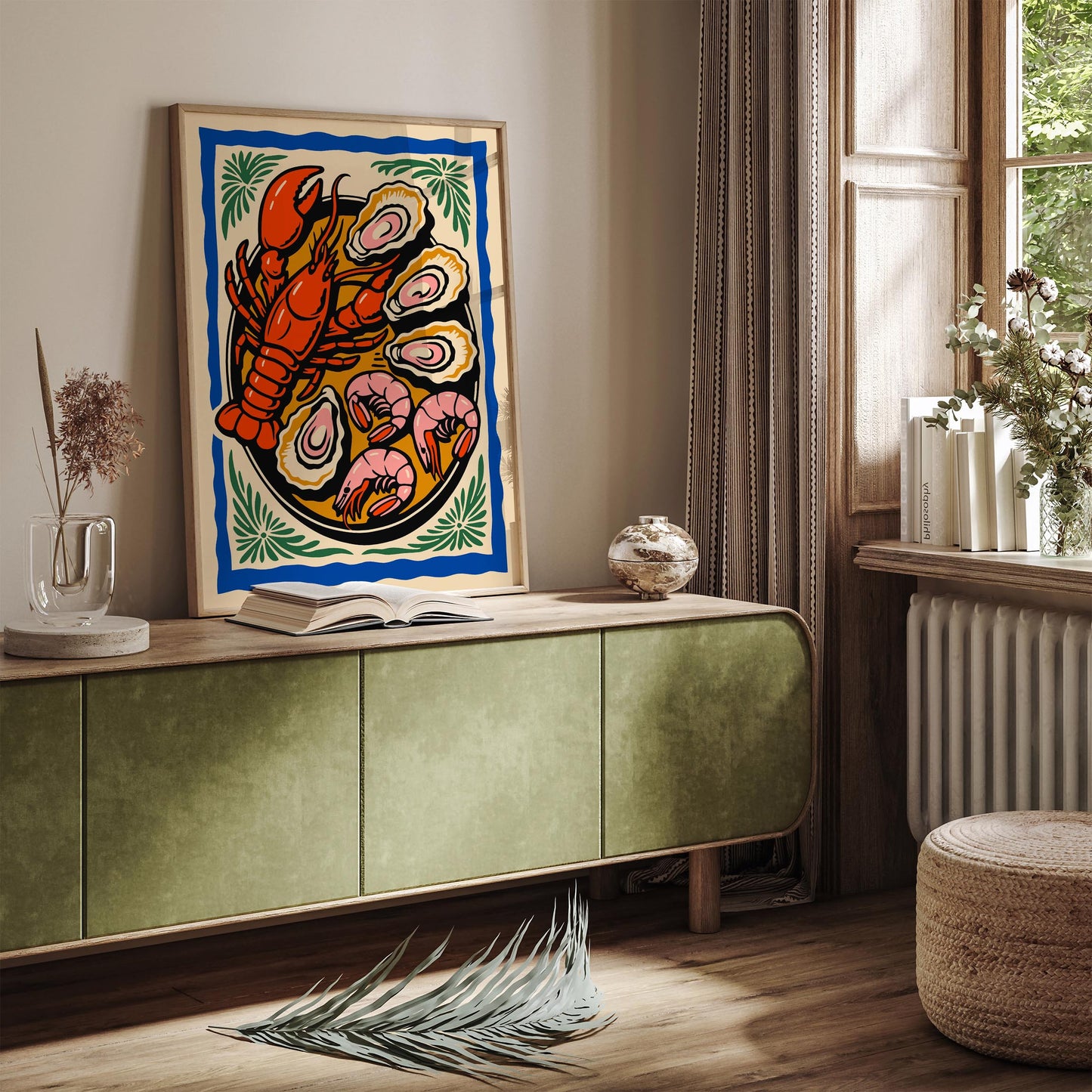 Colorful Retro Seafood Plate Poster - Seafood Lovers Gift
