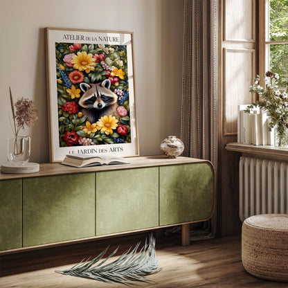 Cute Racoon Art Print inspired by William Morris