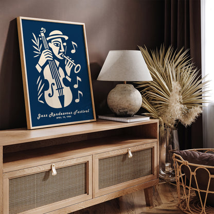 Navy Blue Jazz Music Poster - Jazz Festival Retro Art Print
