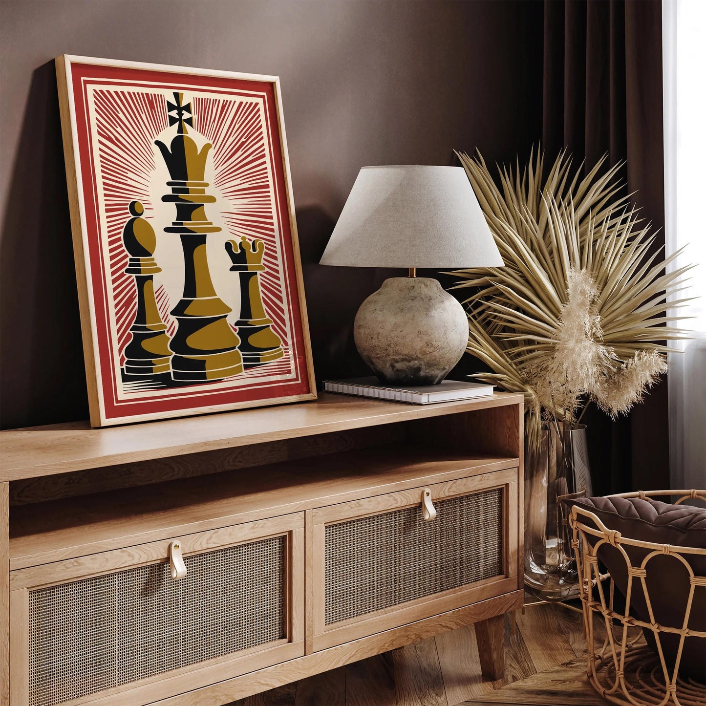 Chess Pieces Retro Red Poster - Vintage Style Wall Art