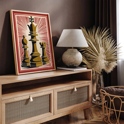 Chess Pieces Retro Red Poster - Vintage Style Wall Art