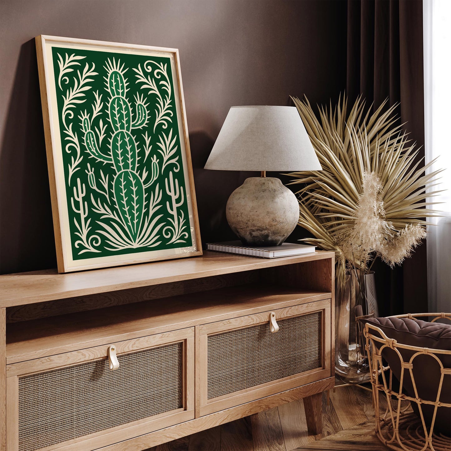 Eclectic Green Cactus Plant Wall Art Poster