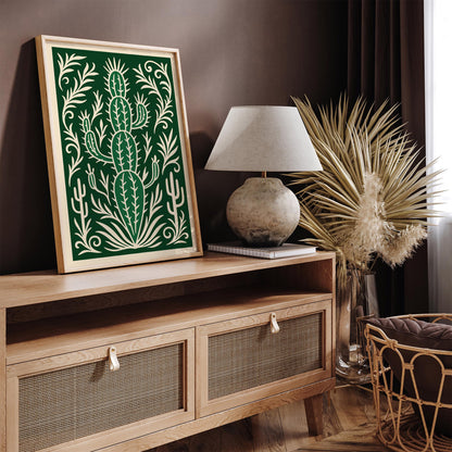 Eclectic Green Cactus Plant Wall Art Poster