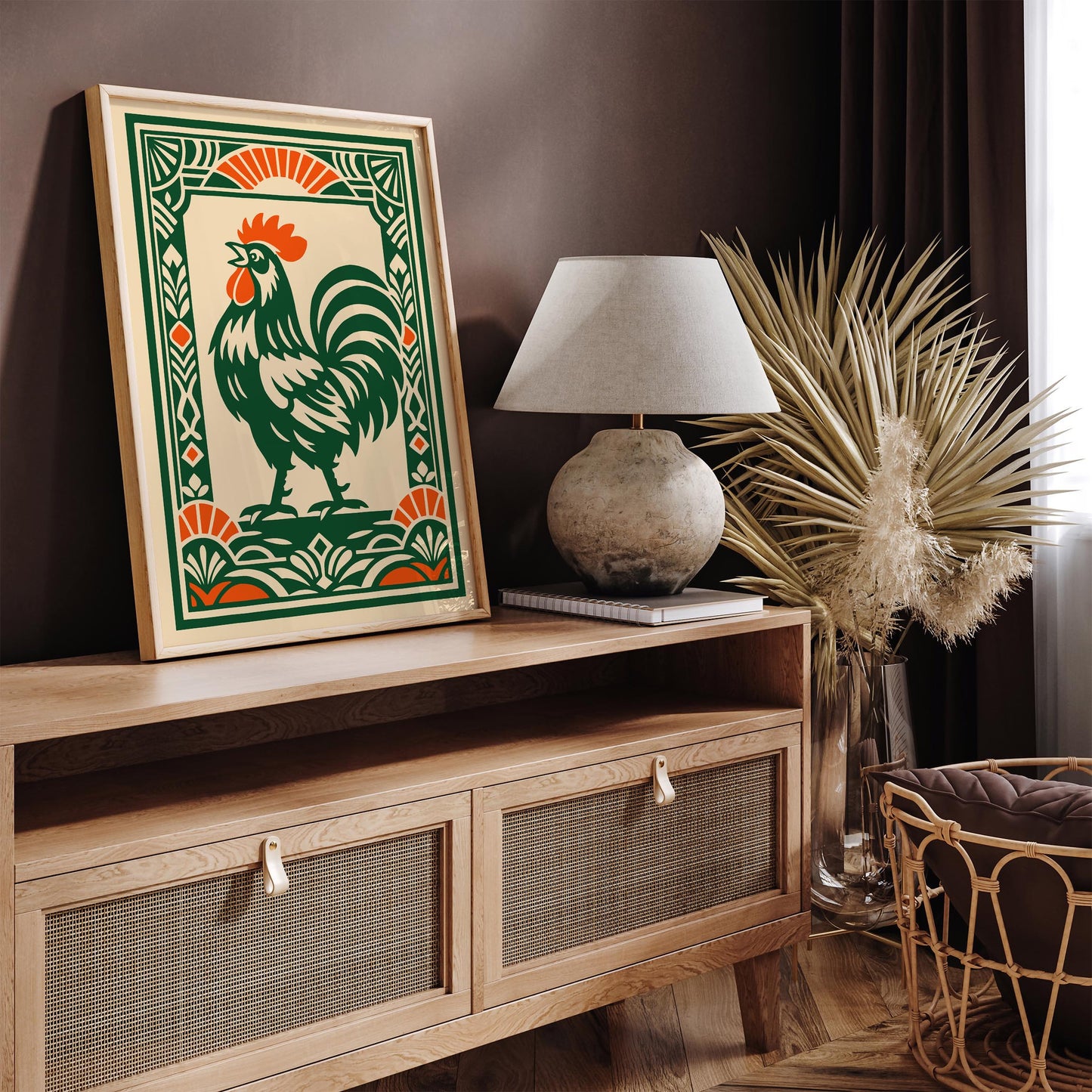 Green Rooster Art Deco Wall Art Print – Kitchen Decor