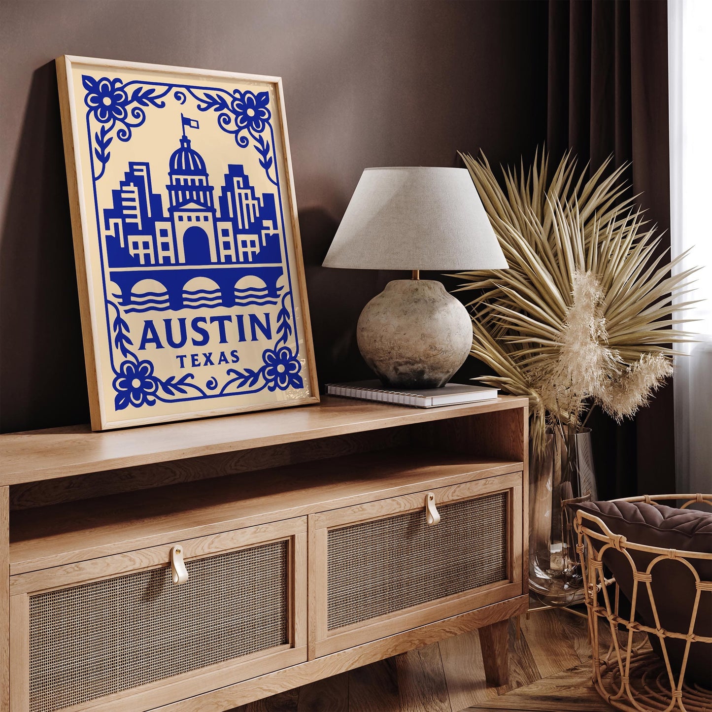 Austin Texas Poster - Blue Cityscape Travel Wall Art