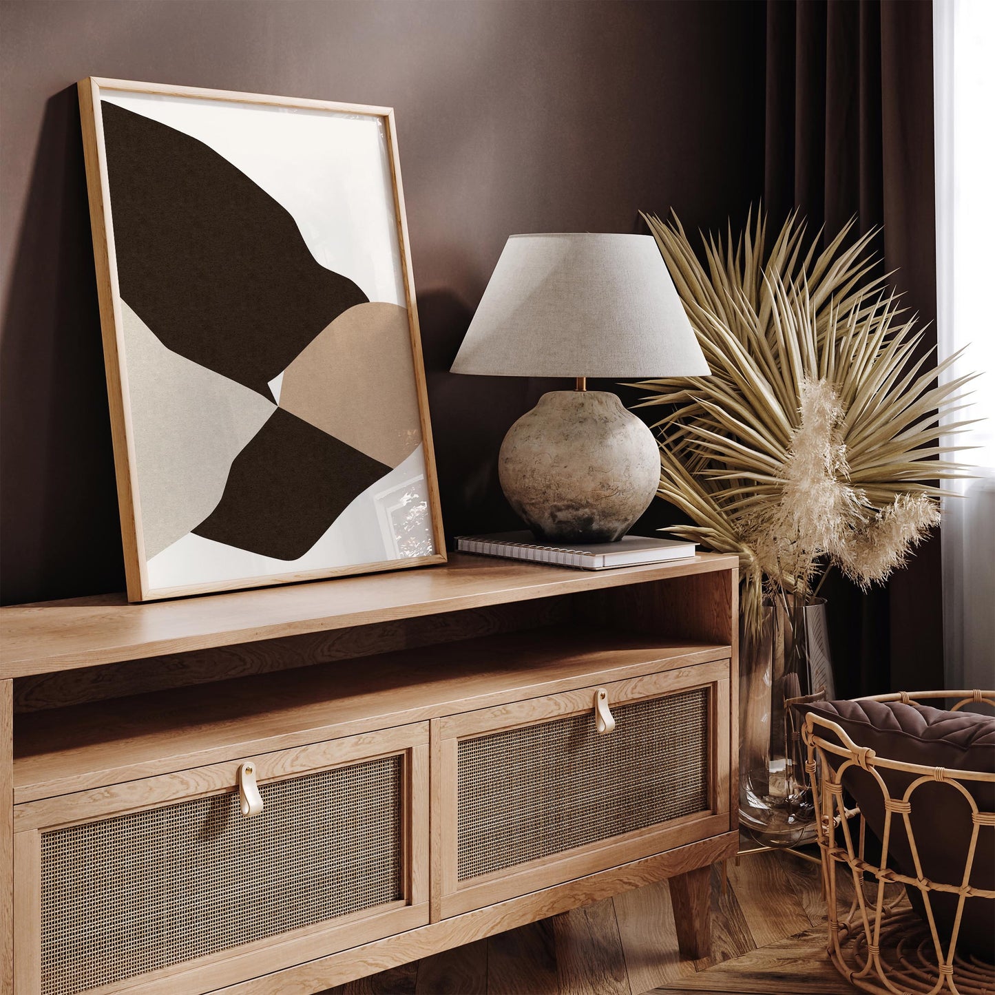 Abstract Brown Beige Wavy Shapes Wall Art Print 2026