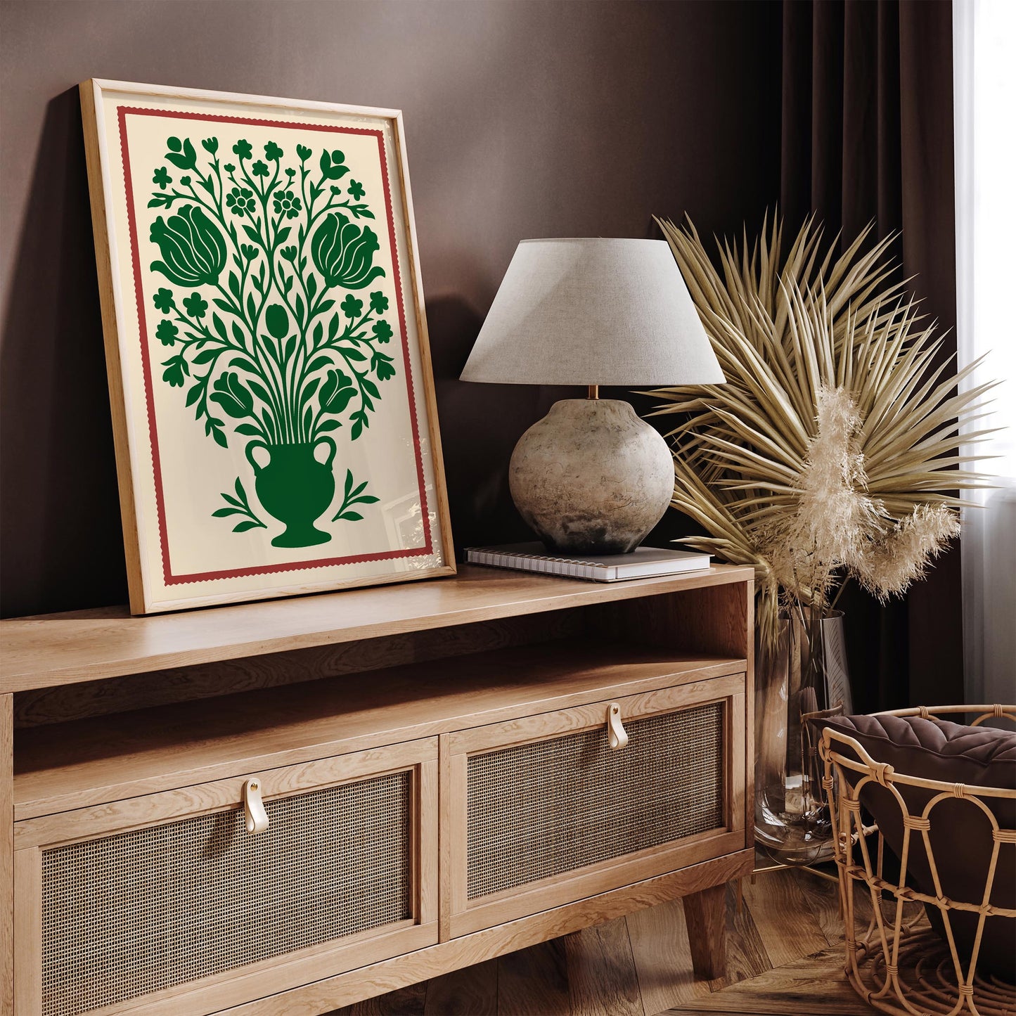 Green Vintage Floral Wall Art Print