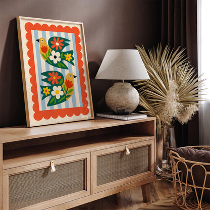 Colorful Folk Bird Poster
