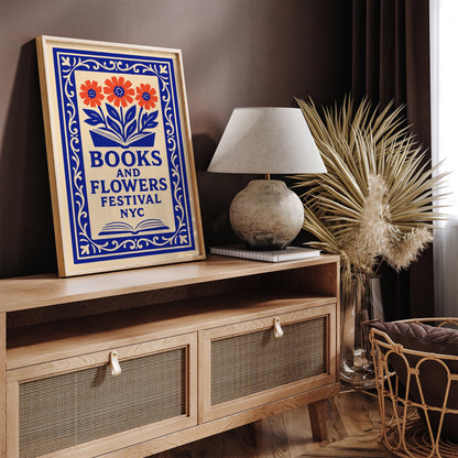 Book & Flowers Festival NYC Poster - Literary Wall Art