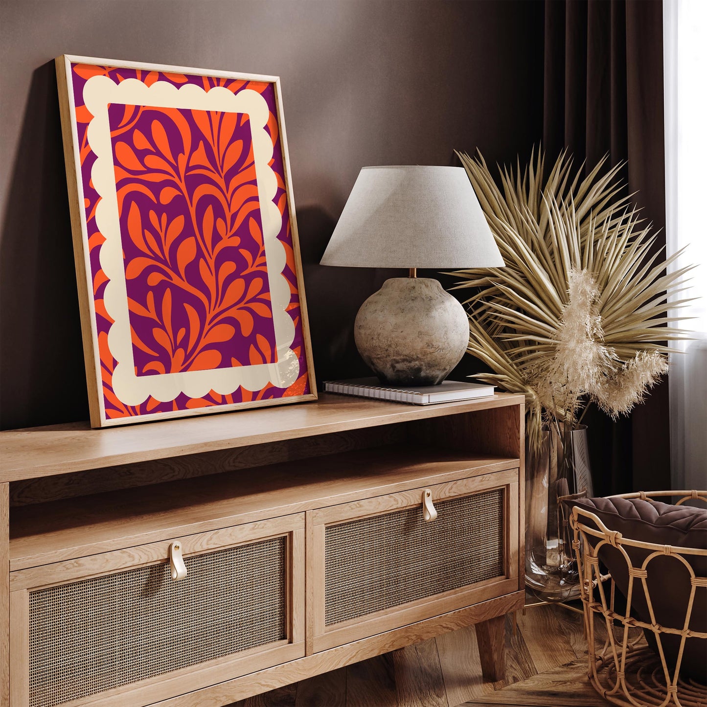 Bold Botanical Leaf Poster - Purple Orange Abstract Wall Art