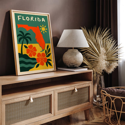 Florida Green & Yellow Travel Art Print 2026