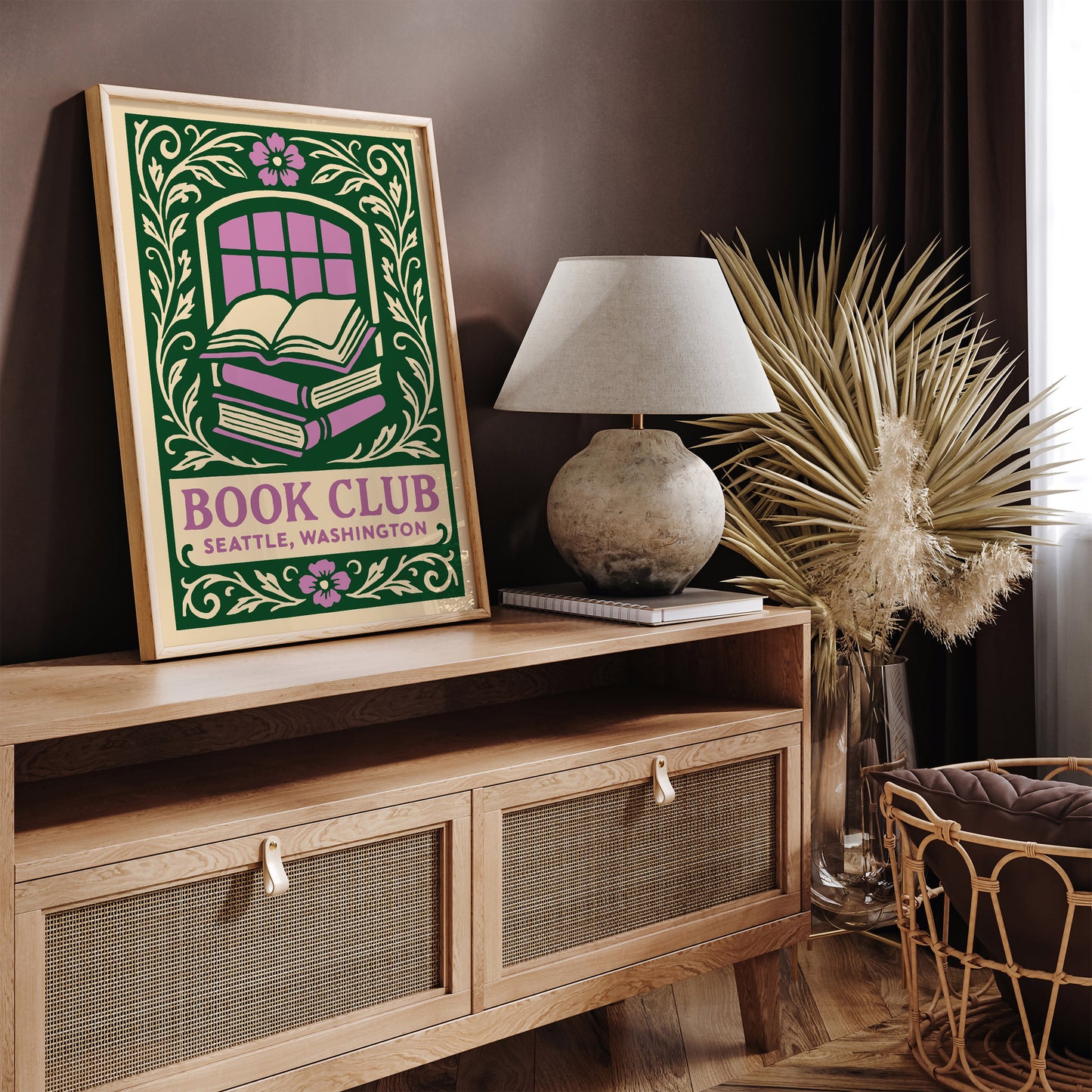 Book Club Seattle Poster - Floral Wall Art for Book Lovers