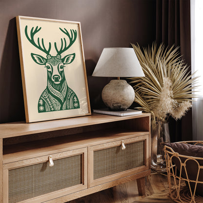 Winter Reindeer in Green Poster