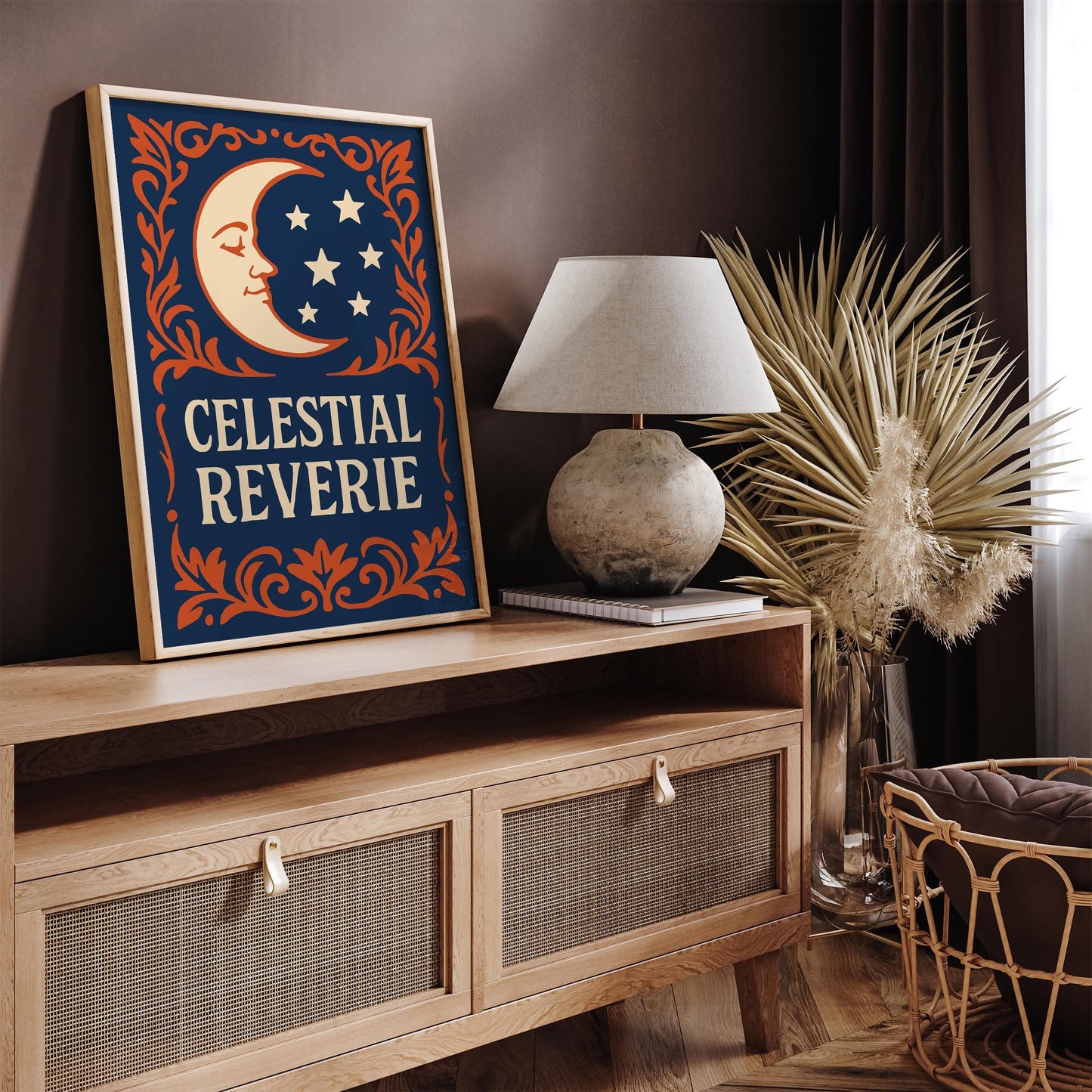 Celestial Reverie Poster - Rococo Moon Wall Art Print