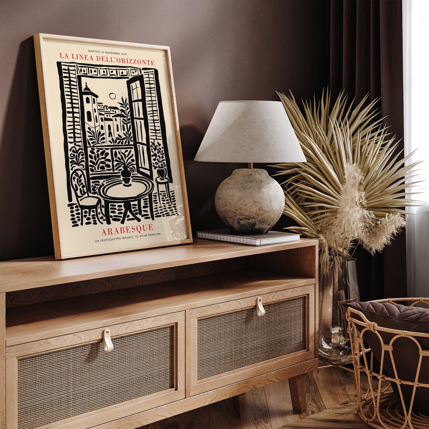 Italian Landscape Poster - Black Ink Painting Wall Art