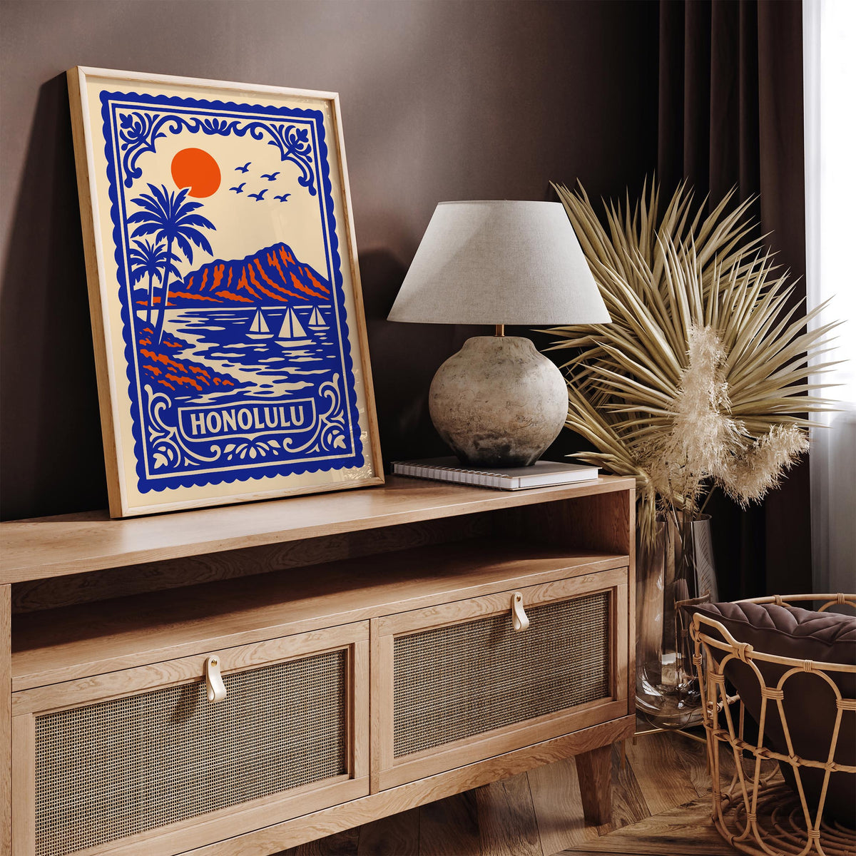 Honolulu Hawaii Blue Landscape Poster