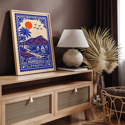 Honolulu Hawaii Blue Landscape Poster